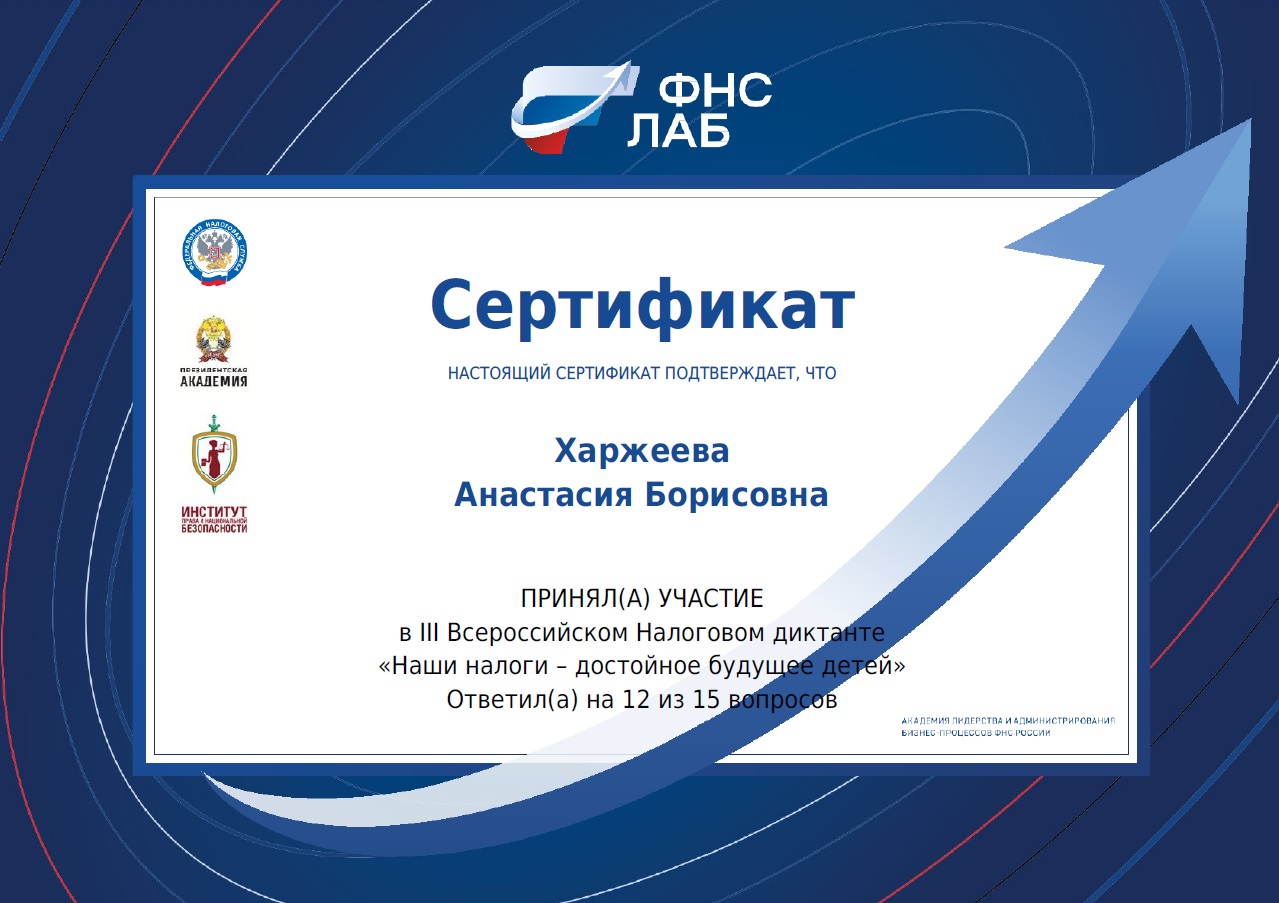 III Всероссийский Налоговый диктант Наши налоги - достойное будущее детей.